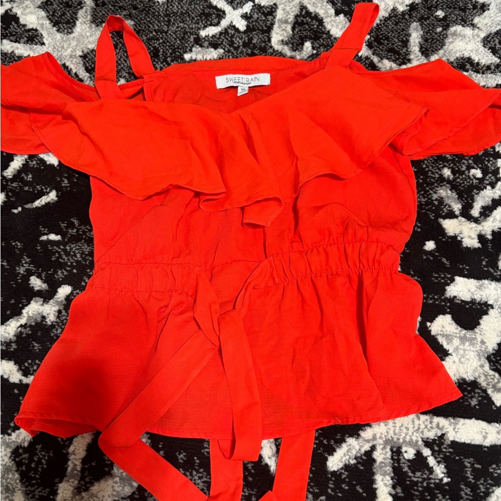 Sweet Rain Vibrant Red Ruffle Blouse